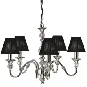 Image of Diana Ceiling Pendant Chandelier Bright Nickel & Black Pleat Shade 5 Lamp Light