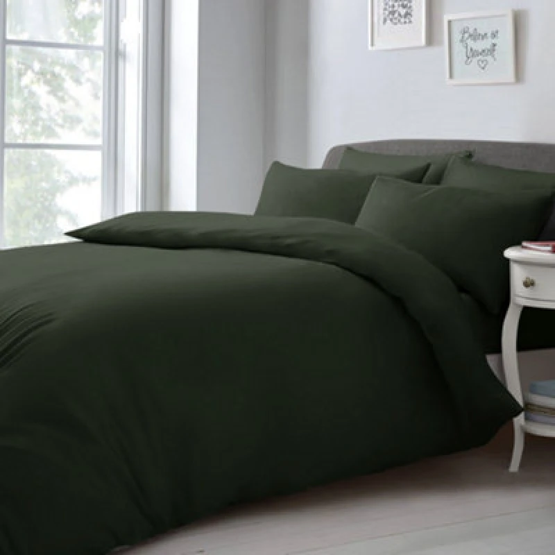 Image of Velosso Elegant Microfibre Duvet Cover & Pillowcase Set, Contemporary Style Bed Linen, Button Enclosure - Olive