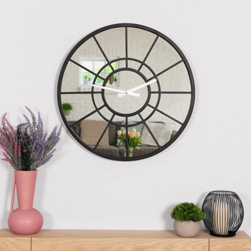 Image of Charles Bentley Buttermere Indoor Outdoor Mirrored Skeleton Wall Clock 50cm Black