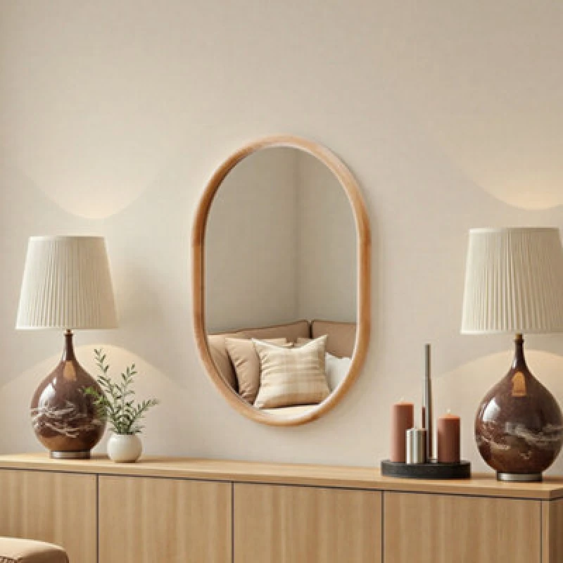 Image of Yearn Mirrors Yearn Mirrors Quebec Solid Oak Oval Wall Mirror in Light Oak Light Oak One Size Unisex 0756406341512