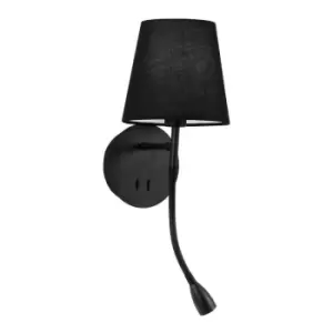 Image of Cedar Reading Light Black Metal Black Fabric Shade Switched LED 3W 3000K 180Lm LED E14 - Merano