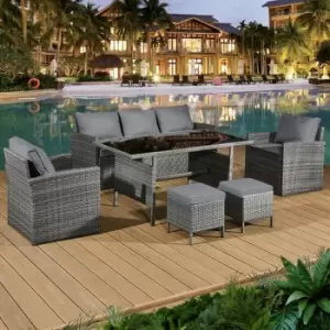 Image of Fiji Rattan 7 Seat Lounge Dining Set in Pewter Grey
