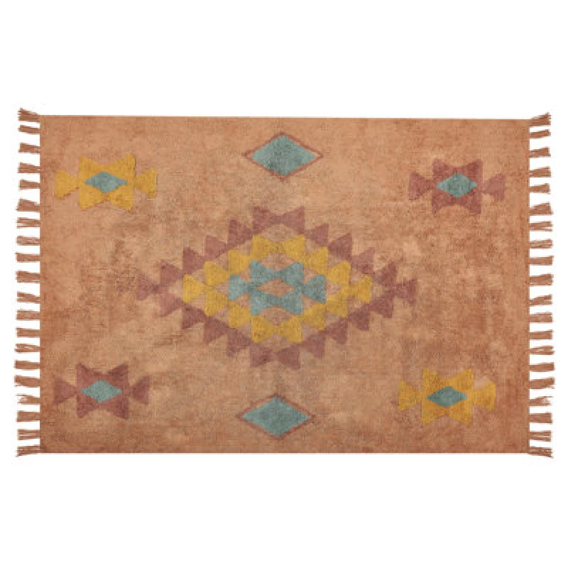 Image of Beliani Rug Igdir Orange 140 X 200 Cm Cotton