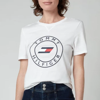 Image of Tommy Sport Womens Slim Round Graphic Crew Neck T-Shirt - Th Optic White - XS