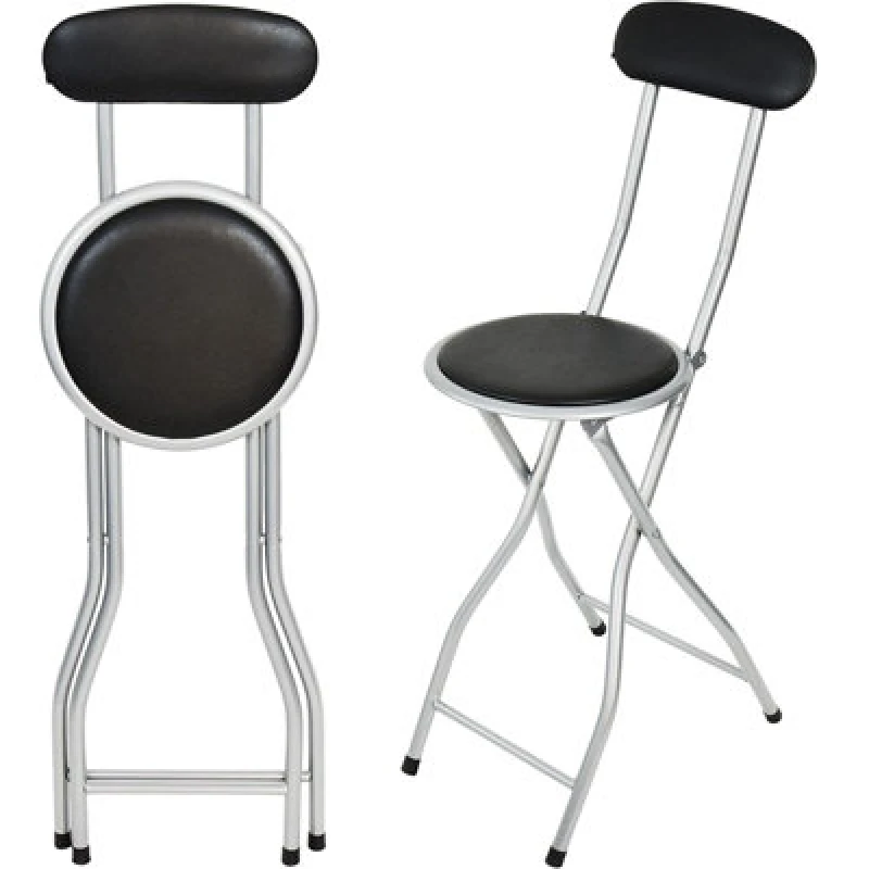 Image of Gr8 Home Folding Bar Stool Kitchen Breakfast Padded High Back Chair Black unisex