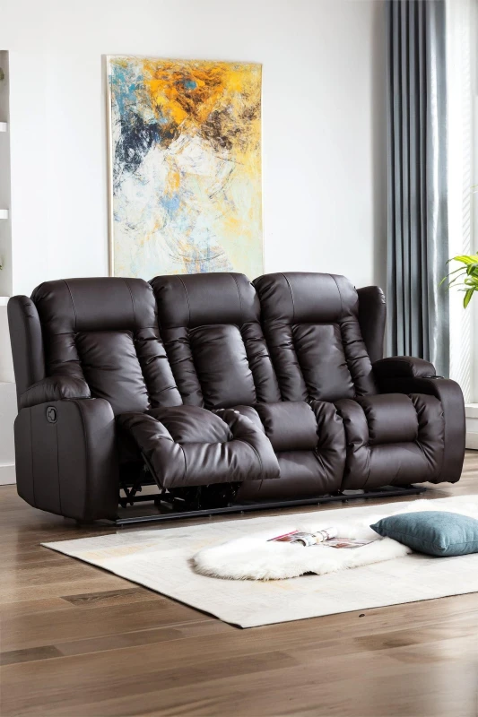 Image of MORE4HOMES More4homes - caesar high back manual bond grade leather recliner 3+2+1 suite sofa armchair set brown 3 seater - Brown FUR-RC3-CAESAR-BROWN