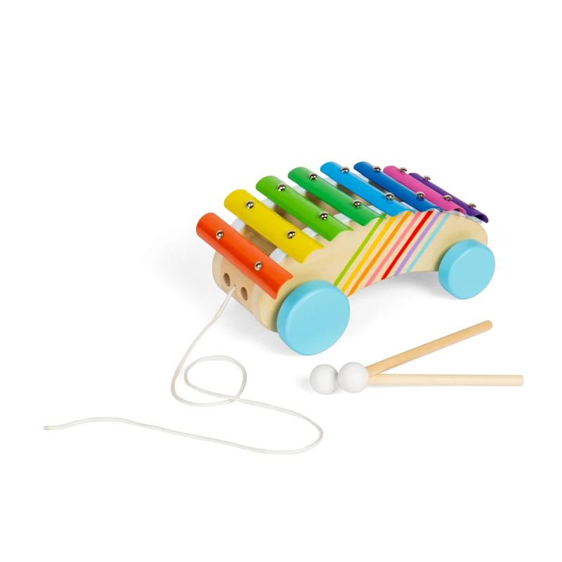 Image of Bigjigs Toys Xilofono da tirare lungo - strumento arcobaleno in legno 2 in 1 per bambini e bambini xilofoni musicali strumenti sensoriali e accessor