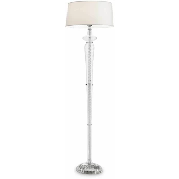 Image of Ideal Lux Forcola - 1 Light Floor Lamp Chrome, White, Clear and Glass with White Shade, E27