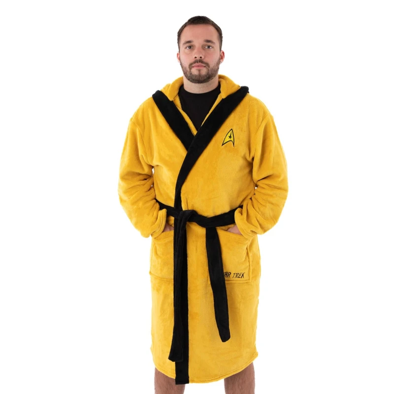 Image of Star Trek Star Trek Men Hooded Bathrobe in Yellow Size: Medium Yellow M Male 5063203011247