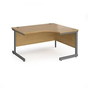 Image of Dams International Right Hand Ergonomic Desk with Oak Coloured MFC Top and Graphite Frame Cantilever Legs Contract 25 1400 x 1200 x 725 mm
