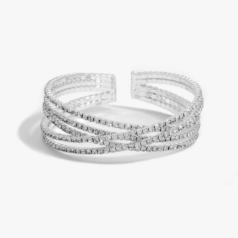 Image of Jon Richard Silver Plated Crystal Cross Over Cuff Bracelet Jewellery Sets One Size Silver 70981411000