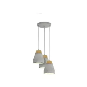 Image of Tarega - 3 Light Cluster Pendant In Grey Concrete And Wood Finish, E27 - Eglo