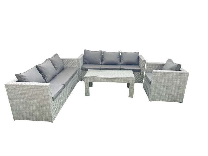 Image of Fimous Wicker PE Rattan Sofa Garden Furniture Set with Oblong Coffee Table Armchair Light Grey Mixed Light Grey