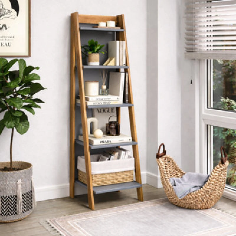 Image of Mercers Furniture Corona Grey Wax Ladder Bookcase Solid Pine With Mexican Styling, Grey 2TONE124
