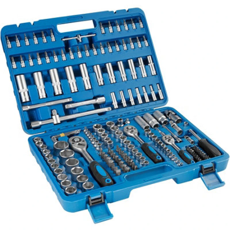 Image of Tectake Ratchet Spanner Set - 171 Piece, 1/4, 3/8 And 1/2 Inch Sockets, Plastic Case - Blue