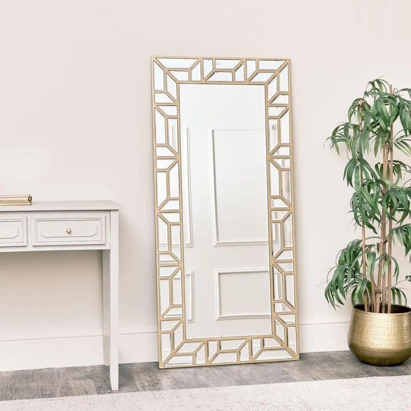 Image of Melody Maison Large Gold Geometric Framed Mirror 70cm X 150cm Gold