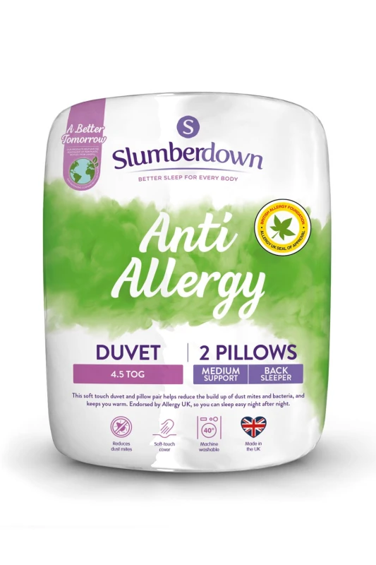 Image of Slumberdown Slumberdown Anti Allergy 4.5 Tog Summer Duvet With 2 Pillows in White Size: Super King White Super King Unisex 5061016120477