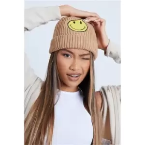 Image of I Saw It First Stone Smiley Badge Beanie Hat - Brown