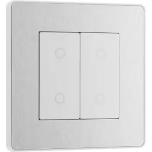 Image of BG Evolve Brushed Steel (White Ins) 200W Double Touch Dimmer Switch, 2-Way Secondary in Silver