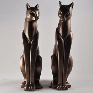 Image of Pair Stylised Cats Cold Cast Bronze Sculpture