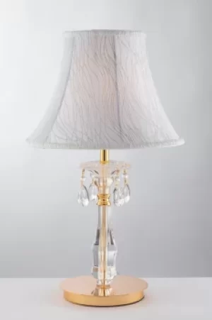 Image of MONET Table Lamp with Round Tapered Shade Gold, Crystal With Fabric 35x55cm