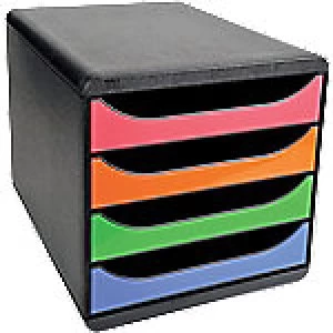 Image of Exacompta Drawer Set Big-Box A4+ Black, Blue, Green, Orange, Pink 27.8 x 34.7 x 26.7 cm