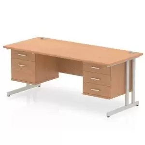 Image of Impulse 1600 Rectangle Silver Cant Leg Desk OAK 1 x 2 Drawer 1 x 3