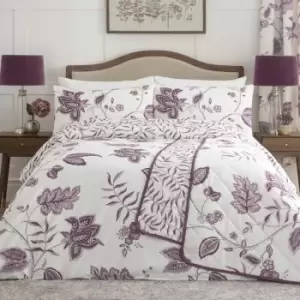Image of Dreams & Drapes Samira Floral Print Easy Care Reversible Duvet Cover Set, Plum, Single