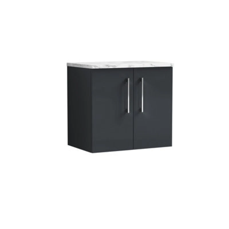 Image of NUIE Nuie - Arno Wall Hung 2-Door Vanity Unit with Carrera Marble Worktop 600mm Wide - Satin Anthracite ARN1423LCM