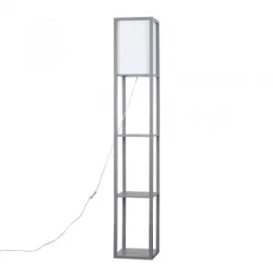 Image of Wooden Shelving Unit Floor Lamp With Fabric Shade in Grey