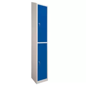 Image of 2 Door Locker, 300X450, Grey Carcass/Blue Doors, Sloping Top, Camlock