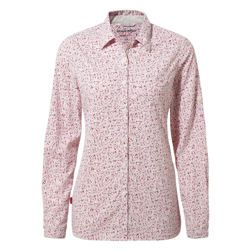 Image of Craghoppers Insect-Repellent 'NosiLife Fara' Long-Sleeve Shirt Raspberry female