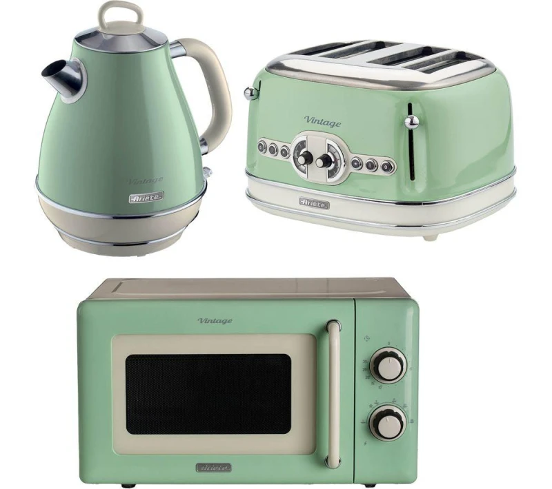 Image of ARIETE Vintage ARPK62 Microwave, Jug Kettle & 4-Slice Toaster Bundle - Green 5016368010242