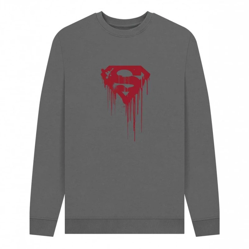 Image of Superman Mens Official Drip Shield Sweatshirt in Grey Size: Small Grey Male S