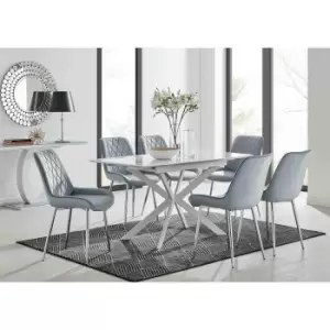 Image of Furniture Box LIRA 120 Extending Dining Table and 6 Grey Pesaro Silver Leg Chairs