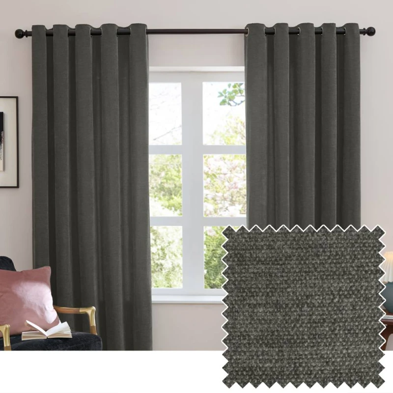 Image of Furn Soft Chenille Blackout Eyelet Curtain Pair in Charcoal Size: 117cm width x 137cm drop Charcoal Unisex 117cm width x 137cm drop