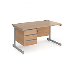 Image of Dams International Straight Desk with Beech Coloured MFC Top and Silver Frame Cantilever Legs and 3 Lockable Drawer Pedestal Contract 25 1400 x 800 x