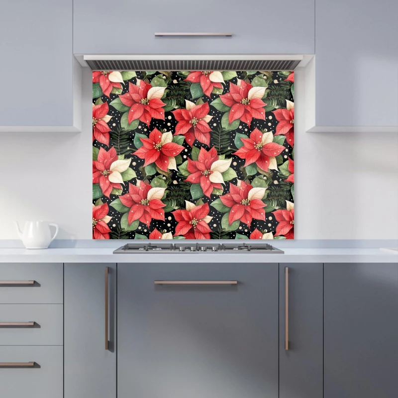 Image of Warren Reed - Designer Poinsettia, Watercolor Style Kitchen Splashback in Red Size: 600mm x 600mm Red Unisex 600mm x 600mm