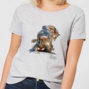 Image of Disney Beauty And The Beast Sketch Womens T-Shirt - Grey - 4XL