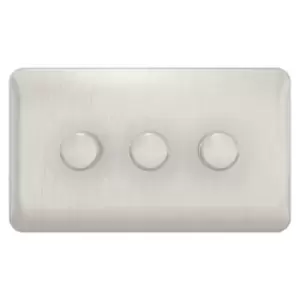 Image of Schneider Electric Lisse Screwless Deco - 3 Gang Universal 2 Way Dimmer Light Switch, 250W/VA, GGBL6032CSSS, Stainless Steel