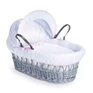 Image of Clair de Lune Over The Moon Grey Wicker Moses Basket - Pink