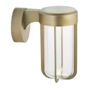 Image of Merano Benevento Outdoor Integrated LED Wall Lamp Brushed Gold Finish & Clear Glass IP44