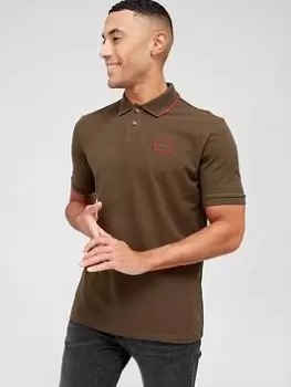 Image of HUGO Demlock Tipped Collar Polo Shirt, Dark Green, Size S, Men