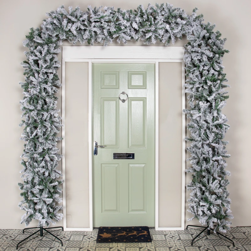 Image of 8ft (2.55m) Double Door Artificial Snow Flocked Christmas Tree Arch in Green with 2000 Tips