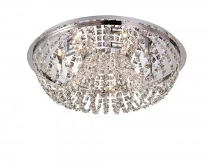 Image of Flush Ceiling 7 Light Polished Chrome, Crystal