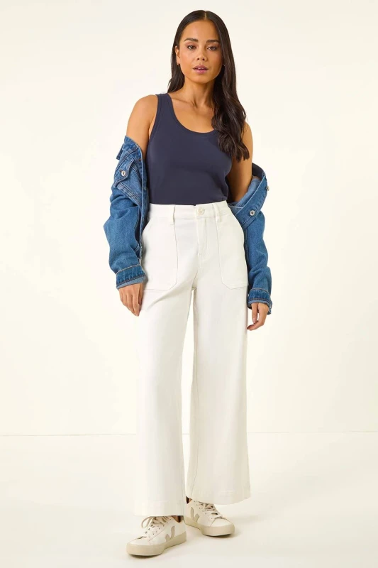 Image of Roman Womens Petite Pocket Stretch Jean in White Size: 14 White Female 14