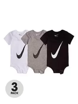 Image of Nike Younger Baby Boys Swoosh 3 Pack Short Sleeve Bodysuits - White/Grey/Black