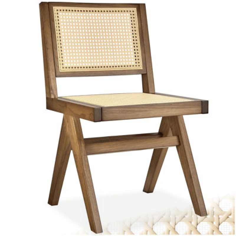 Image of Tectake 1 Accent Chair Lizzy With Mid-Century Modern Design, Rattan Backrest And Solid Wood Frame - Light Oak