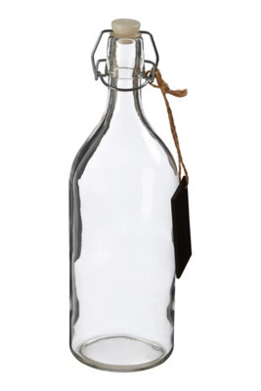 Image of Premier Housewares Crystal Storage Bottle With Pine Wood Lid, Personalized Clear Glassware, Transparent Drinking Bottle Clear