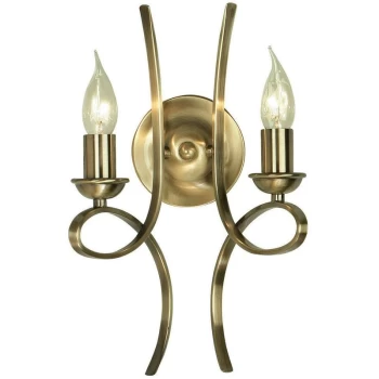 Image of Interiors 1900 Lighting - Interiors - 2 Light Indoor Twin Candle Wall Light Brushed Brass Effect Plate, E14